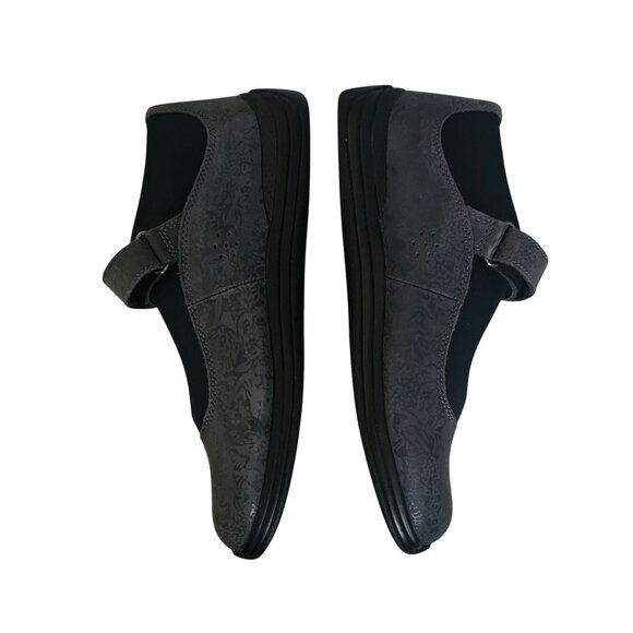 Drew Rose Black Metallic Foil Leather Hook & Loop Mary Jane Shoes Size 9W - Picture 8 of 11